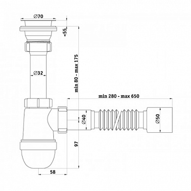 S0110 Сифон для умывальника 1½"х40 с гофротрубой 40х50